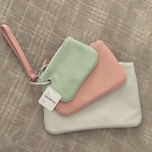 NWT Free People 3-in-1 Wristlet Wallet Set Pink Gray Green